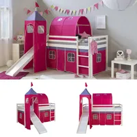 Hochbett Kinder 90x200 cm Turm Tunnel Pink Rutsche Bett Bettgestell Homestyle4u
