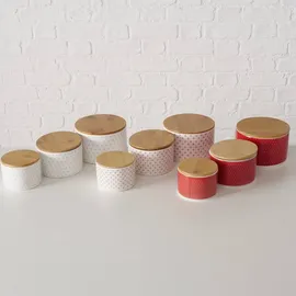 Boltze Keramikbehälter mit Bambusdeckel LILLY, 3er-Set