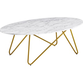 FineBuy Couchtisch Marmor Optik Weiß 120 cm Wohnzimmertisch Oval Tisch Sofatisch