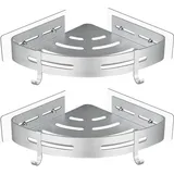 GRICOL Duschablage ohne Bohren Duschregal Metall Duschkorb mit 4 Haken Eckregal Ecke Badregal Bad Organizer Badezimmer Regal Rostfrei für Dusche 2 Etagen Silber