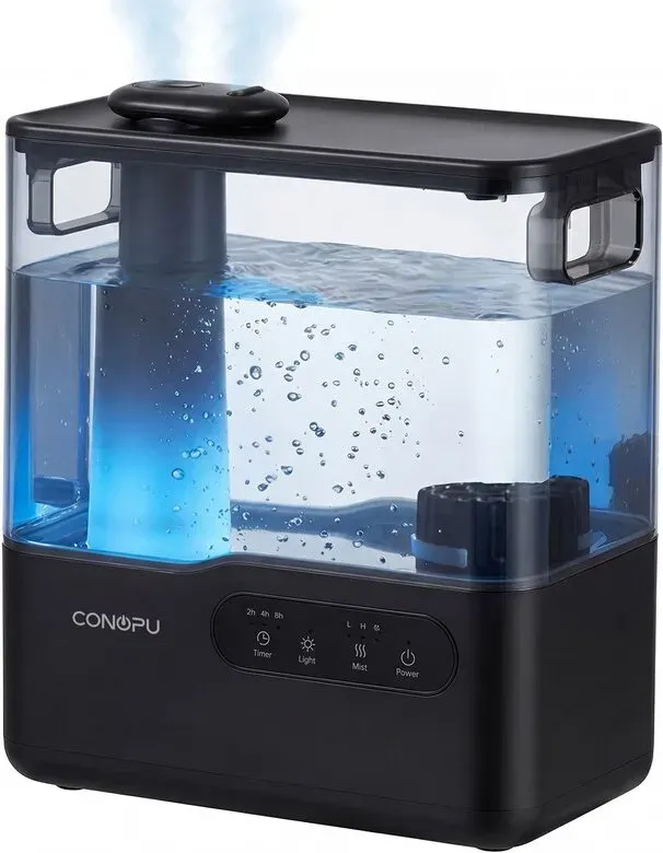 CONOPU 5L Top-Fill Ultraschall-Luftbefeuchter, duale 360°-Sprühdüsen, Aromatherapie-Einsatz & 7-Farben-Nachtlicht, ultraleiser Schlafmodus, Timer & automatische Abschaltung