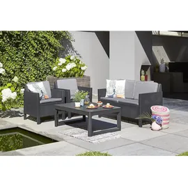 ALLIBERT Polyrattan Balkon und Garten Lounge-Set Chicago mit höhenverstellbarem Tisch,graphit,