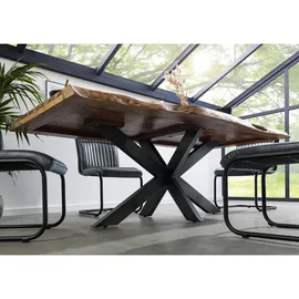 Massivmoebel24 Baumtisch 180 x 77 x 90 cm natur sandgestrahlt/anthrazit glänzend