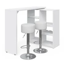 Vicco Bartisch-Set Weiß, 138 x 39 cm mit 2 Barhockern