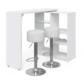 Vicco Bartisch-Set Weiß, 138 x 39 cm mit 2 Barhockern