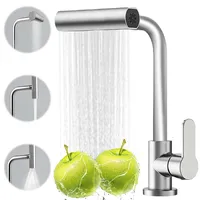 Wasserhahn Küche, 360° Drehbar Hochdruck Küchenarmatur mit 4 Wasserstrahlarten, Spültischarmatur mit Brause, Mischbatterie Küche Spültischarmatur mit Anschluss (Edelstahl)