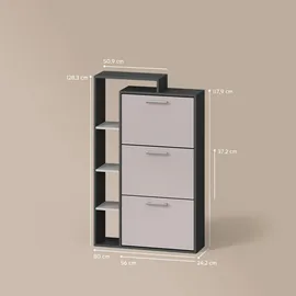 livinity® Ortello 80 x 128,3 x 24,2 cm mit 3 Schubladen grau / grau