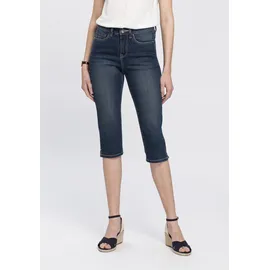 Arizona Caprijeans "mit Schlitz am Saum", Damen, Gr. 52, N-Gr, blau (dunkelblau us), Denim/Jeans, Obermaterial: 79% Baumwolle, 19% Polyester, 2% Elasthan, leichte Abriebeffekte, Basic, schmal, Jeans, schmale Passform, mit stylischen Nieten, hohe Taille, Topseller