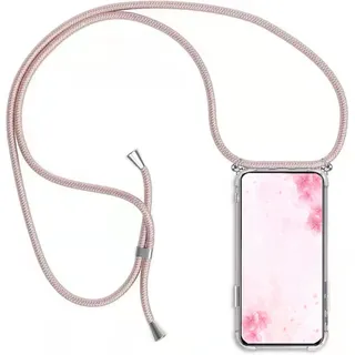 Handykette Handyhülle für Samsung Galaxy Xcover 4 mit Band - Handy-Kette Handy Hülle mit Kordel zum Umhängen Handyanhänger Halsband Lanyard Case - Transparent Schutzhülle in Roségold