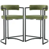 WAHSON OFFICE CHAIRS Barhocker 2er Set Samt Küchenhocker Barstühle Mit Schwarzen Metallbeinen Moderne Bistrohocker Frühstückshocker Für Küche, Grün
