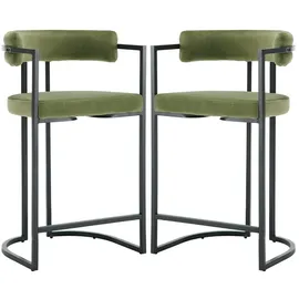 WAHSON OFFICE CHAIRS Barhocker 2er Set Samt Küchenhocker Barstühle Mit Schwarzen Metallbeinen Moderne Bistrohocker Frühstückshocker Für Küche, Grün