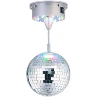 Lunartec Spiegelkugel: Selbstdrehende Discokugel mit Sockel und 18 farbigen LEDs, Ø 15 cm (Discokugel Batterie, batteriebetrieben, LED Leuchten)
