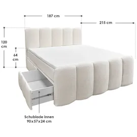 Juskys Boxspringbett Manitoba - Bouclé-Stoff - Creme