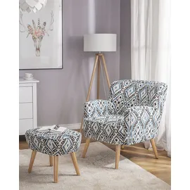 Beliani Sessel TUMBA Polyester 74 x 0 x 0 cm Bunt/Schwarz/Blau mit Fußstütze