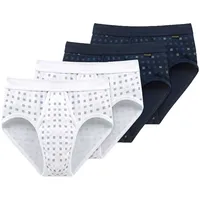 SCHIESSER Herren Slip 4er PACK - Sportslip, Essentials Feinripp, Karo-Print, S-XXL Weiß/Marine L