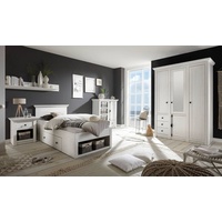 Stylefy Schlafzimmer-Set Liliann Schlafzimmerset Weiß, (Komplett Schlafzimmer, Set (5-St), 5-teilig, Spanplatte, mit Spiegel, Glaselemente, Landhausstil weiß