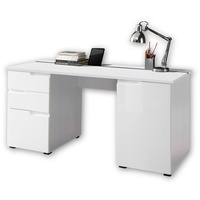 Stella Trading Schreibtisch SPICE weiß hochglanz, Home Office Desk mit Schubkästen, weiß