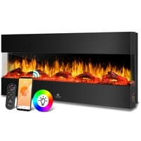 KESSER® Wandkamin Elektrokamin 3D Elektrischer 138cm Kamin mit Heizung 9 Farbmodi LED Flammeneffekt, 900/1800 W Kaminofen Wand und Einbaukamin Wandmontage Heizung App-Funktion Fernbedienung schwarz