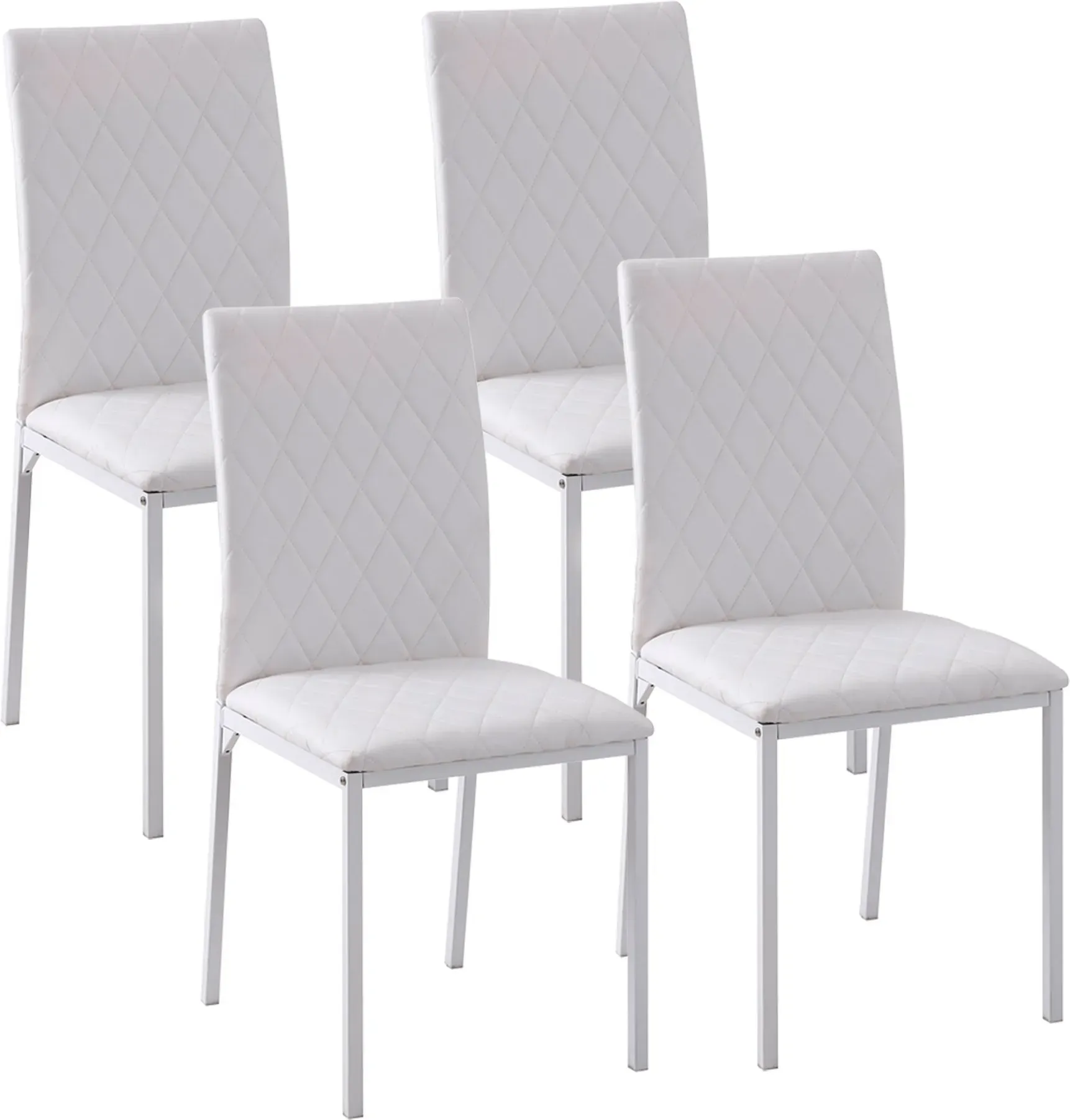 HOMCOM Esszimmerstühle 4er Set Küchenstühle mit Rückenlehne, Rautensteppung, Polsterstühle mit Metallbeinen, für Esszimmer, Küche, Wohnzimmer, Kunstleder, Weiß   Aosom