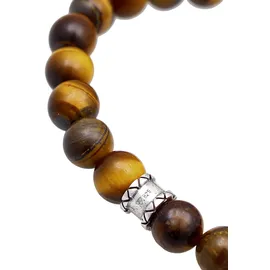 KUZZOI Armband Tigerauge Totenkopf Bead 925 Silber braun 21 cm