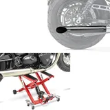 Set: Motorrad Hebebühne Midlift XL bis 500kg in rot ConStands mit Endschalldämpfer Universal Caferacer Turn Out sw