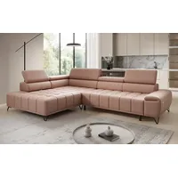 Luxusbetten24 Schlafsofa Designer L Sofa Selora in Echtleder, mit elektrischer Schlaffunktion und verstellbarerer Rückenlehne rosa