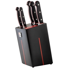 RICHARDSON SHEFFIELD VELOCITY Messerblock bestückt, 6-teilig, schwarz/rot, integierter Messerschärfer, hochwertiges Messer-Set, dreifach vernietete Griffschalen, 130