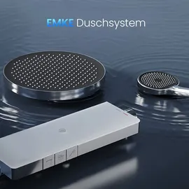 EMKE Duschsystem mit Thermostat Duschset mit 40cm Thermostatische Platte, Brausestange, Handbrause mit 4 Strahlstärken,Regendusche mit Armatur, Anthrazit Matt
