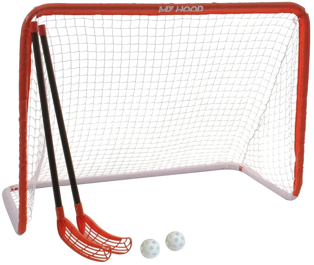 Hockeytor Set fr Kinder 90 x 120 x 60 cm Schwarz, pulverbeschichteter Stahl - My Hood inkl. 2 Schlger & 2 Blle - Outdoor