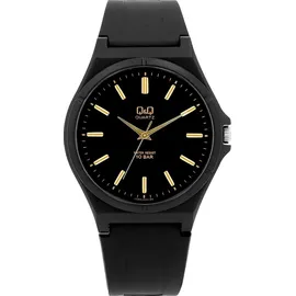 Q&Q Silikonuhr für Herren, 10 ATM, schwarz/goldfarben