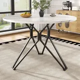 STILVORA 100×100×76cm Esstisch Runder Küchentisch mit MDF-Marmor,für Esszimmer, Wohnzimmer,für 4 Personen,Schwarzer Rahmen - Schwarz