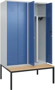 C+P PSA Doppel-Spind Classic PLUS, Bank, 4 Abteile, 2120x1200x815mm, 7035/5023 Verschluss Zylinderschloss Sitzbanktyp untergebaut Material Sitzfläche Buche-Hartholz