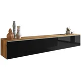 muebles slavic P & B Lowboard 180x30 cm Eiche Wotan/Schwarz Hochglanz Holzwerkstoff