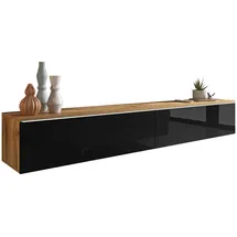 muebles slavic P & B Lowboard 180x30 cm Eiche Wotan/Schwarz Hochglanz Holzwerkstoff