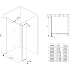 doporro Duschwand 50x200cm Walk-in mit 30cm Nebenteil, 8mm Duschabtrennung Bremen mit rechteckigem Stabilisator, aus Echtglas Esg-sicherheitsglas - Silber