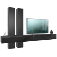 Vladon Wohnwand, Schwarz, 330x204x39 cm, Wohnzimmer, Wohnwände, Anbauwände