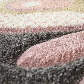 Paco Home - Kinder Teppich Kinderzimmer Bunt Rosa Schmetterlinge Karo Muster Punkte Blumen 80x150 Cm