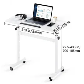 Vevor Höhenverstellbarer Schreibtisch 810x410mm, 25kg Belastbarer Computertisch mit 360° Neigbarer Tischplatte, Bürotisch mit Haken Feststellbaren Rollen, Steh-Sitz-Tisch für Homeoffice Arbeitszimmer