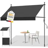 HOMEDEMO Klemmmarkise mit Einstellbare Handkurbel, Balkonmarkise ohne Bohren, Markise Sonnenschutz, UV-beständig & höhenverstellbar für Outdoor, Terrasse, Balkon, Garten, Dunkelgrau, 250 x 125 cm