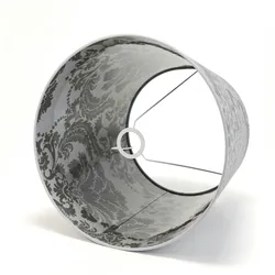 Licht-Erlebnisse Lampenschirm WILLOW Silber mit Barock-Muster Ø38cm rund für Stehlampen E27 Stoffschirm Stehleuchten Wohnzimmer, DO1/9/0029