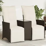 Gartensofa 2-sitzer Verstellbar Mit Tisch Braun Poly Rattan