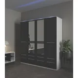 priess Drehtürenschrank Barcelona 185 x 193 x 54 cm schwarz/weiß mit Beleuchtung