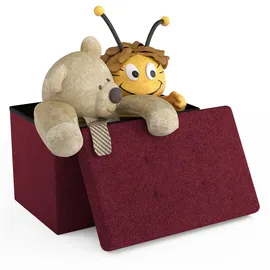 Intirilife Faltbare Sitzbank 49x30x30 cm in KIRSCH ROT - Sitzwürfel mit Stauraum aus Stoff mit Mulden