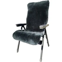 Überwurf HEITMANN FELLE "Lammfell-Auflage für Garten- und Campingstühle", grau (anthrazit), B:60cm L:130cm, Lammfell, Wohndecken, geschorenes Lammfell, warm & kuschelig, perfekt für Garten und Camping