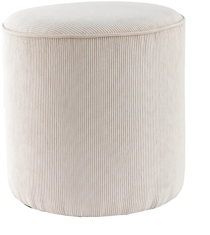 Pouf rond en tissu velours côtelé écru D40 cm LOUIS