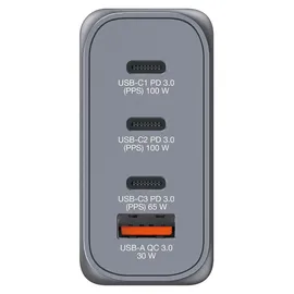 Verbatim GNC-100 GaN 100W USB-A, 3x USB-C PD, 3.0, QC 3.0 grau