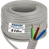 EBROM NYM-J 3x1,5 mm2 - Mantelleitung - Installationsleitung - Feuchtraumleitung - grau - große Auswahl in vielen Längen in 5 Meter Schritten bis 250 Meter am Stück - Ihre Länge: 3x1,5 mm2, 210 Meter