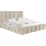 WFL GROUP Polsterbett 200x200 mit Bettkasten und Lattenrost – Creme Bett mit hohem Kopfteil, Boucle oder Samt Stoff - Modernes Doppelbett mit Stauraum – –