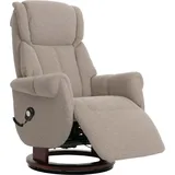 MCA Furniture MCA Relaxsessel + Aufstehhilfe HWC-N58, Fernsehsessel Sessel Fußstütze Bouclé Stoff Holz - braun, Holz walnussfarben