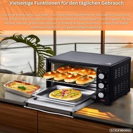 Steinborg Minibackofen 25 Liter | Pizzaofen | 3 in 1 Backofen | Backofen mit Umluft Schwarz